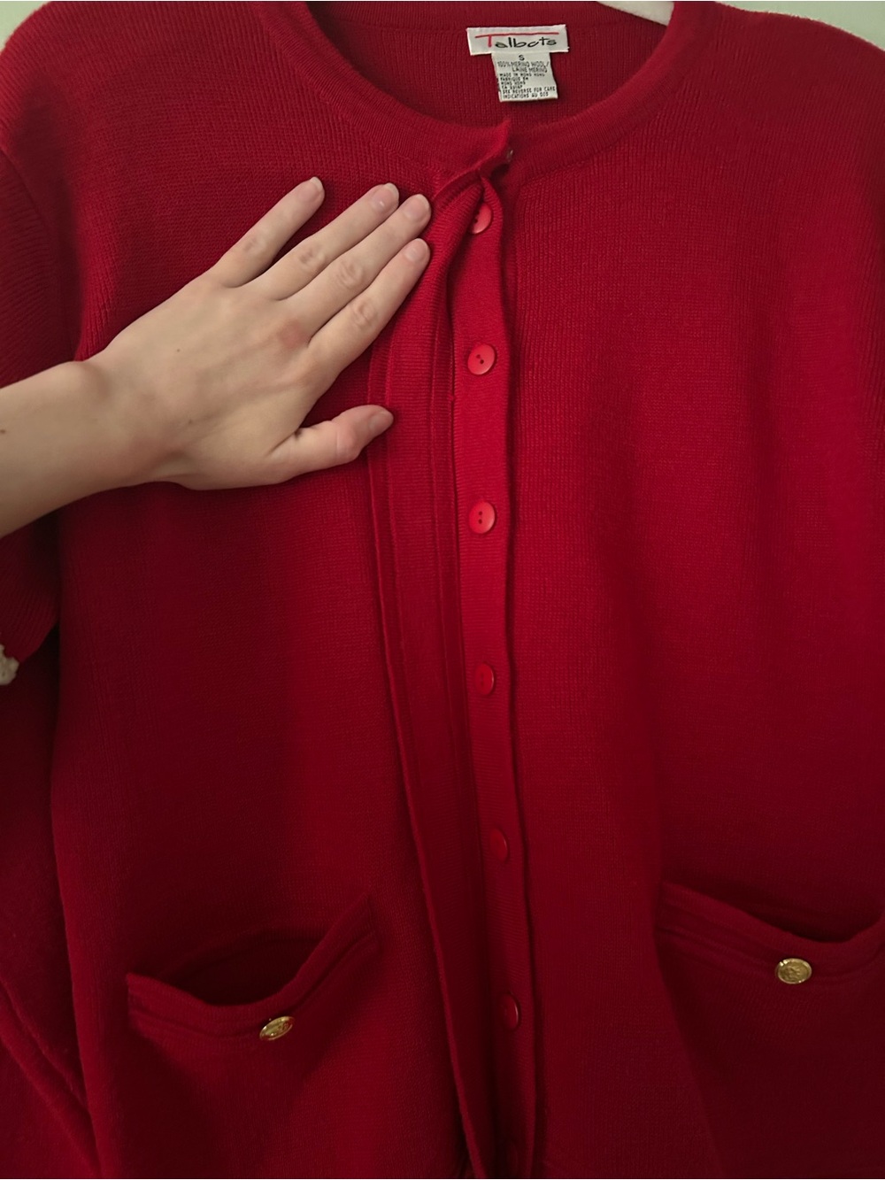 Vintage 80s-90s Talbots 100% Merino Wool Red Cardigan Blazer Sweater Size Small - Picture 3 of 4